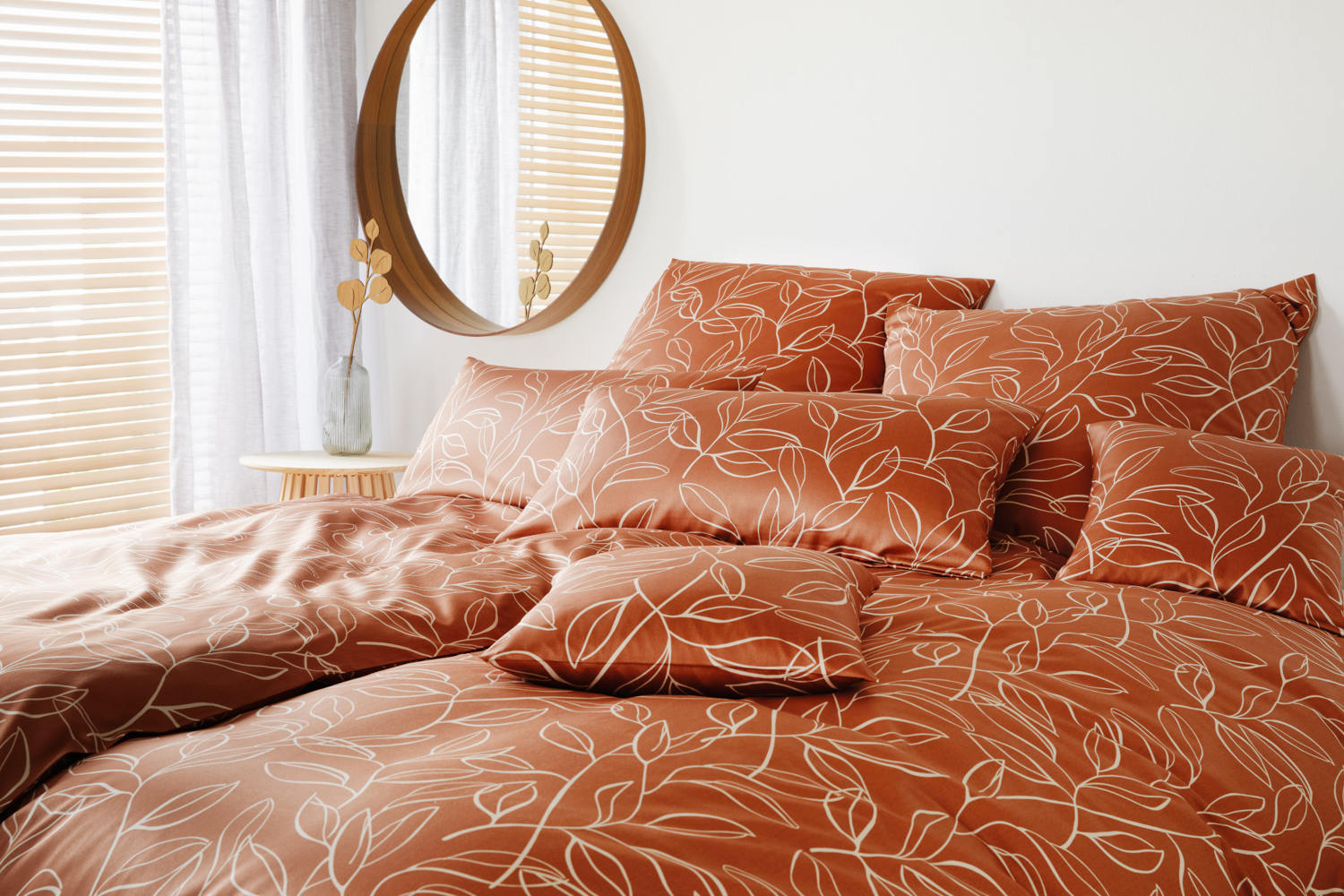 Elegante Comfort Satin Bettwäsche Floral terracotta, aus 100% Baumwolle