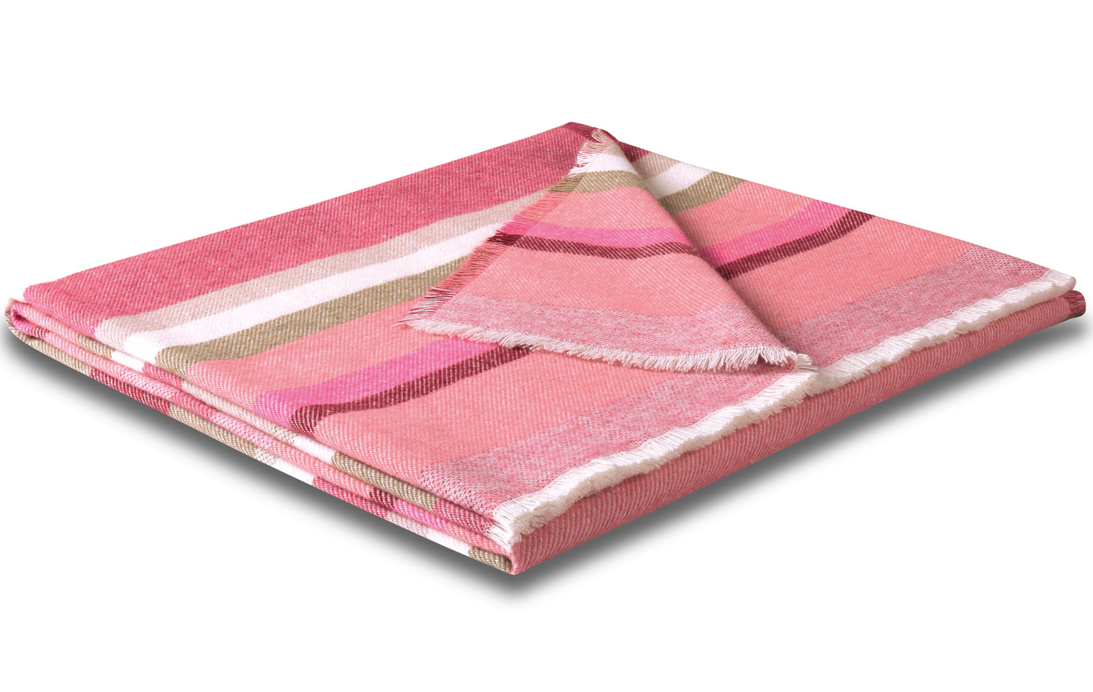 Wohnplaid Biederlack Stripe Out Pink mit kurzen Fransen, 130x170 cm 